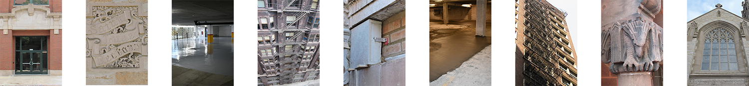 Various photos of details on buildings and columns.