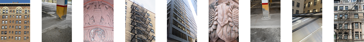 Various photos of details on buildings and columns.