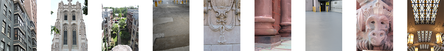 Various photos of details on buildings and columns.